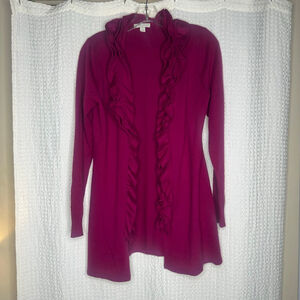 Women's Small New York & Company Knit Magenta Ruffle Cardigan Sweater